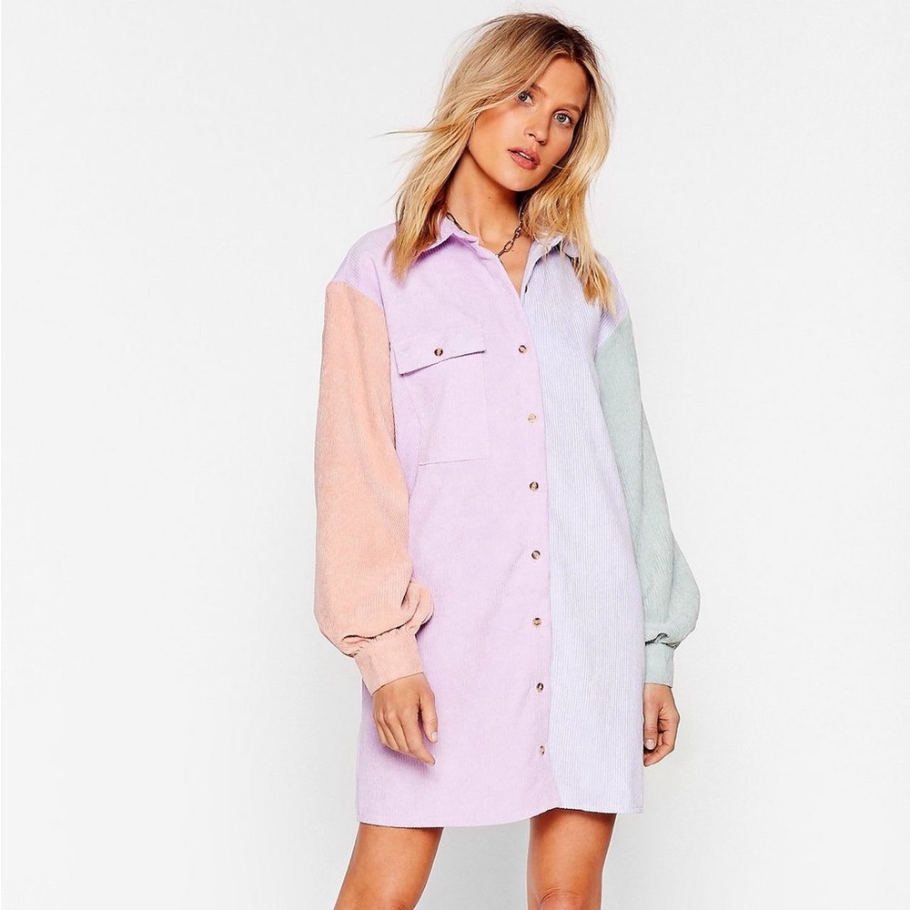 Writers Block Colour Corduroy Shirt Dress